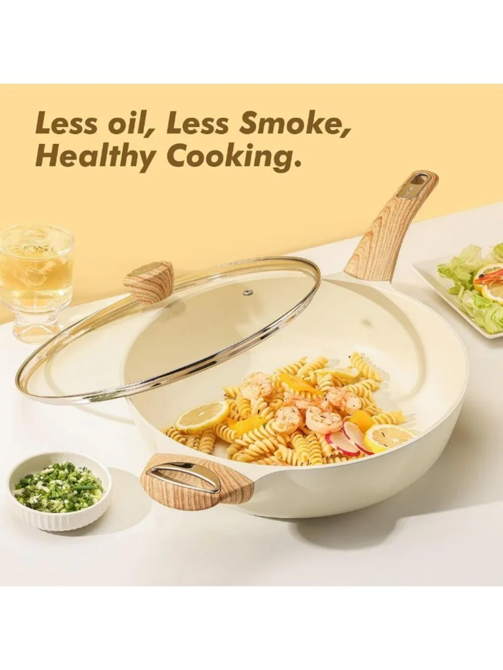 12-Inch Nonstick Ceramic Frying Pan with Lid, Deep Saute Pan, Induction